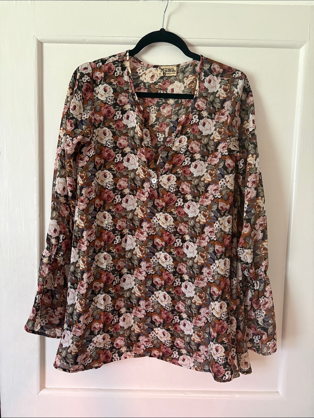 Floral V-Neck Long Sleeve Women's Top - Pink Multi